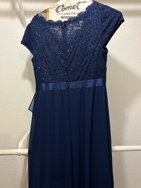 Ever Pretty Navy Lace Cap-Sleeve Maxi Dress